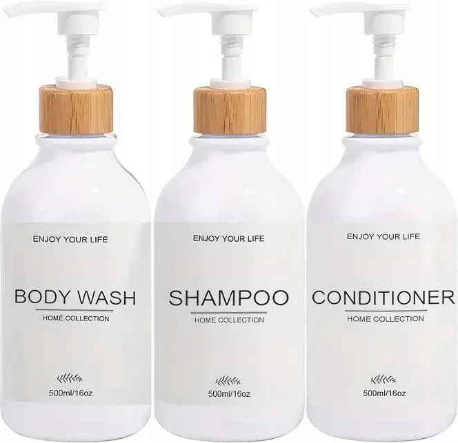 Adagolók Fehér Palackok Bambusz Pumpával És Fürdőszoba Tusfürdő