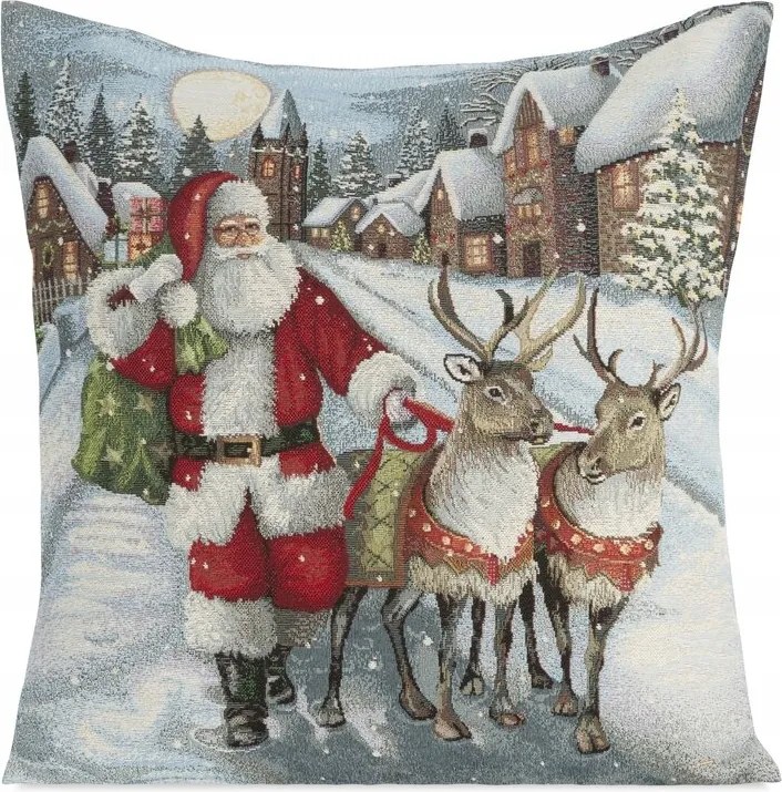 Karácsonyi párnahuzat 45x45 Mikulás rénszarvasok színes gobelin 6130