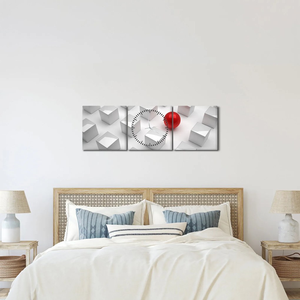 Absztrakciós kép - kocka gömbökkel (órával) (90x30 cm)