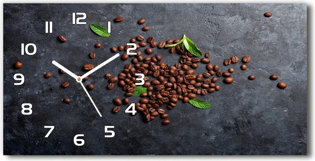 Vízszintes lógó üveg falióra Kávébab 60x30 cm