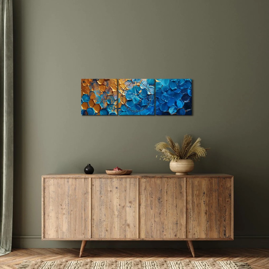 Kép - Kék-arany festmény (órával) (90x30 cm)