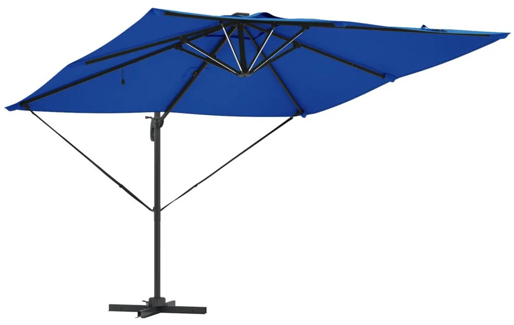 Cantilever Roma Napernyő LED lámpákkal, azúrkék – 286 x 285 x 270 cm, alumínium.