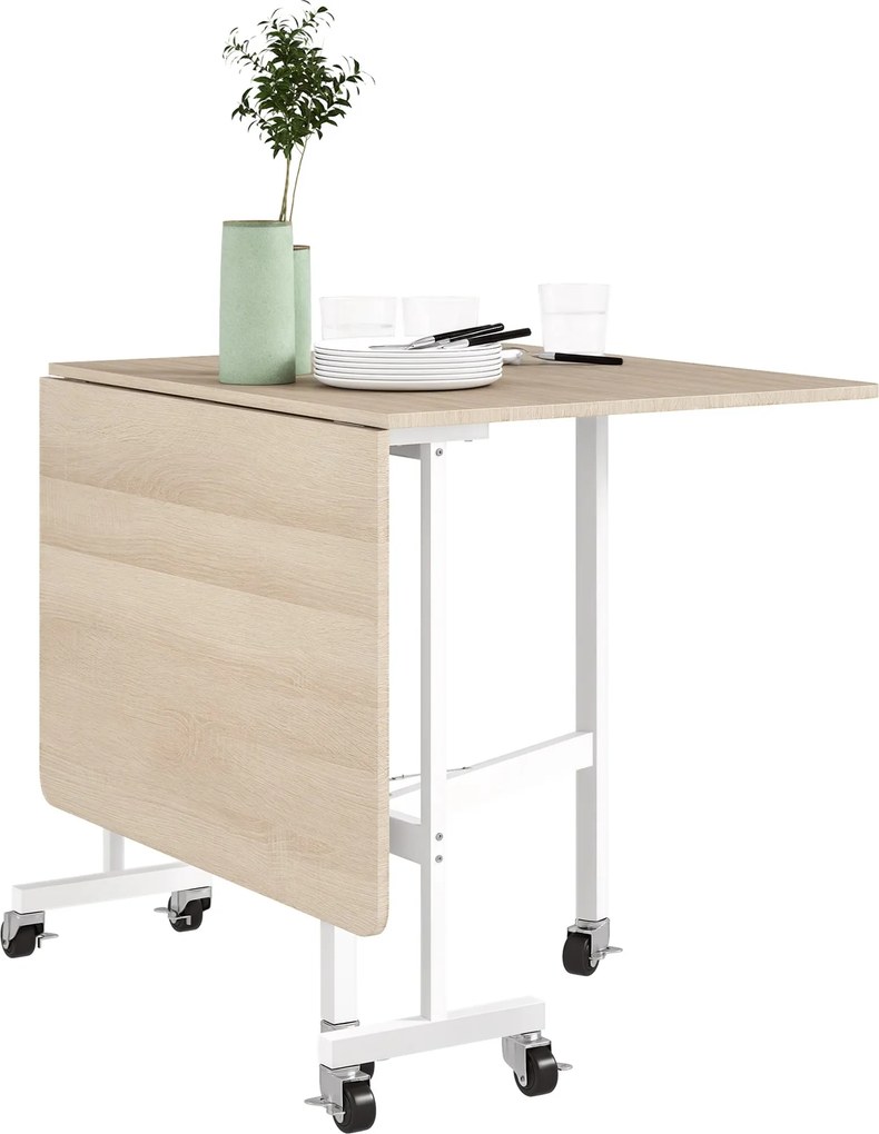 HOMCOM Összecsukható Étkezőasztal 4-6 Fő Részére Kerekekkel és Felhajtható Oldalú Összecsukható Asztal Konyhába és Nappaliba 120x80x73 cm Tölgy | Aoso