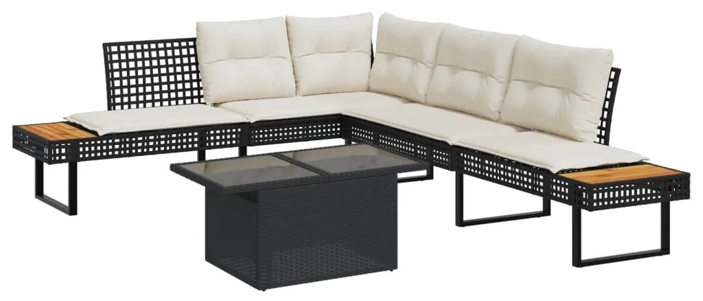 vidaXL 2 részes fekete polyrattan és üveg kerti kanapészett párnákkal