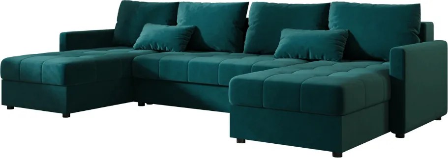 AKCIÓ Kihúzható U alakú ülőgarnitúra VENORIA 285x146 cm, petrolkék + 2 párna INGYEN II. osztály