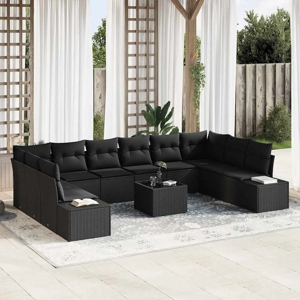 Kerti Kanapé Szett 11 pcs Fekete 344 x 209 x 85 cm Poli rattan