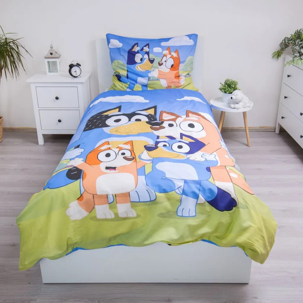 Bluey Happy Family ágyneműhuzat 140×200cm, 70x90 cm