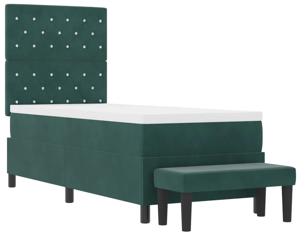 Box Spring Ágy Matraccal & Paddal Sötét Zöld 80x200 cm Bársony