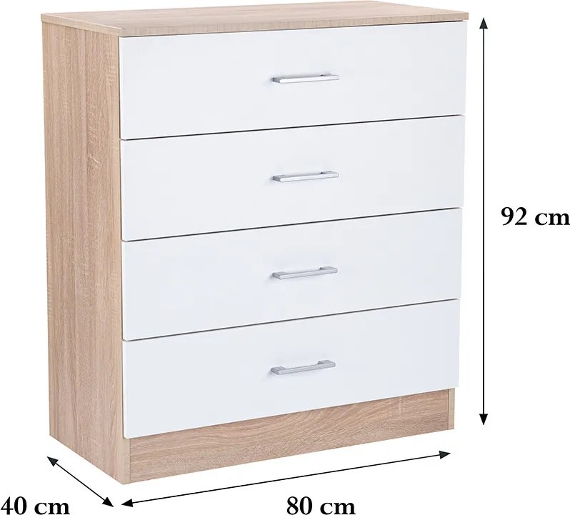 Miami komód 4 fiókos 80x92 cm fehér-sonoma tölgy