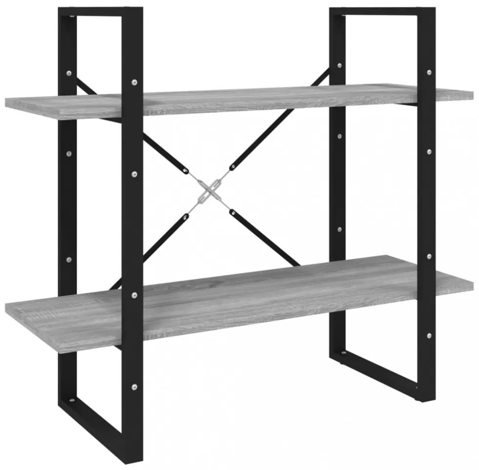 2-szintes szürke sonoma színű fa könyvszekrény 80x30x70 cm