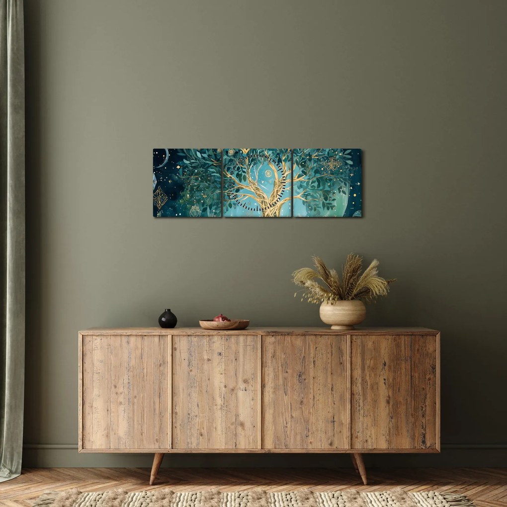 Kép – Életfa az univerzumban (órával) (90x30 cm)