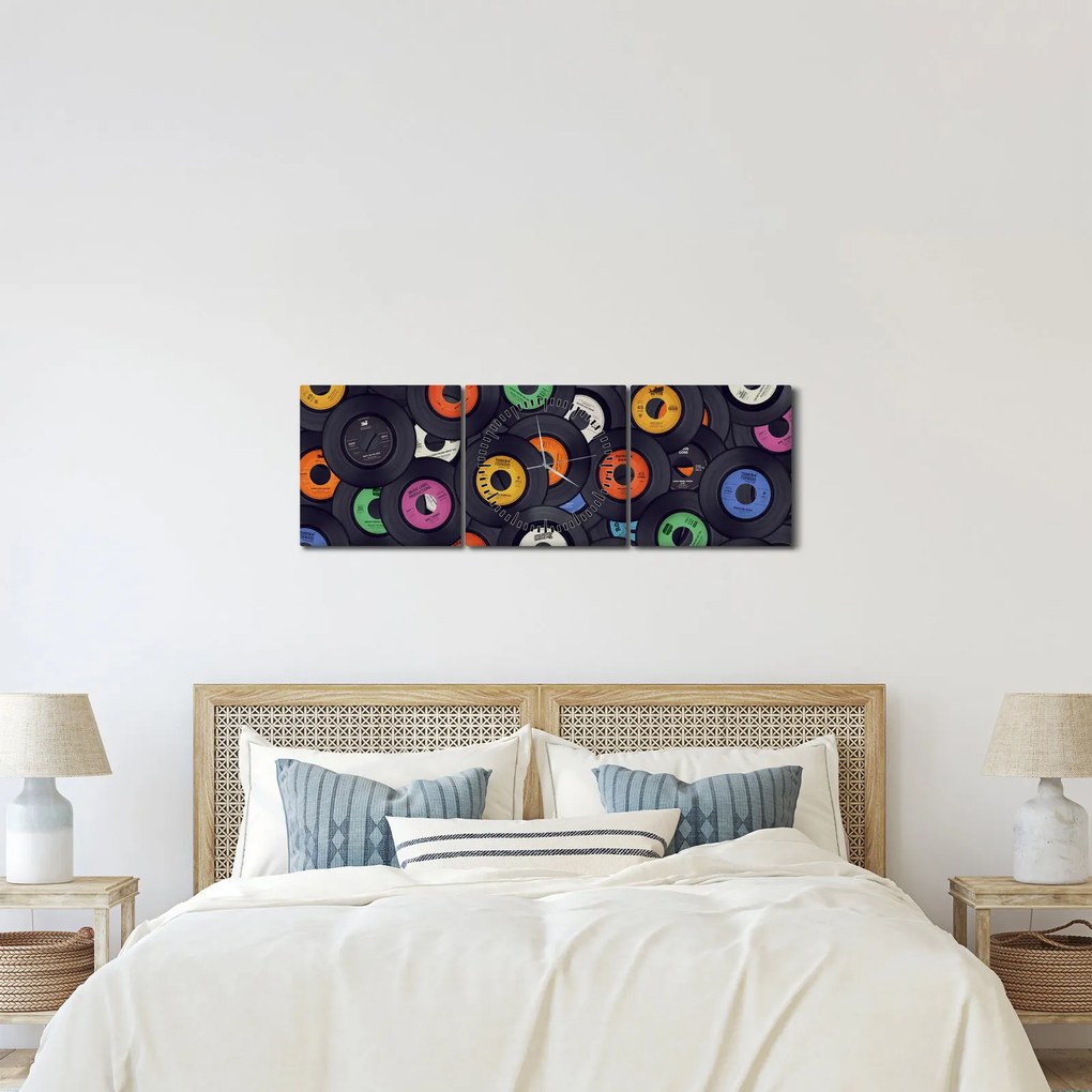 Kép - Zenei gramofonlemezek (órával) (90x30 cm)