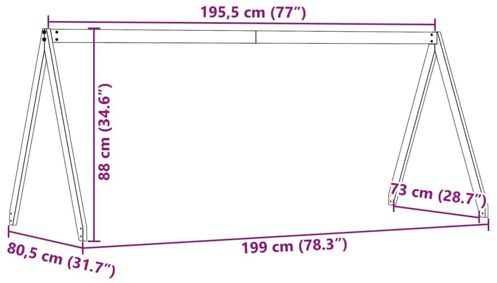 tömör fenyőfa gyerekágytető 199 x 80,5 x 88 cm