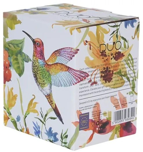 Kolibri madaras porcelán bögre fémszűrővel és tetővel - 350 ml virágos porcelán teás bögre fémszűrővel és tetővel - 350 ml