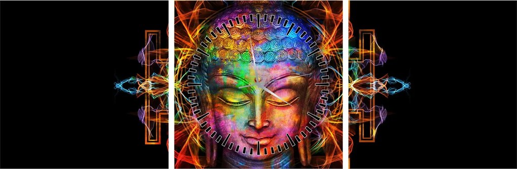 Kép - Buddha mellszobra neon színekben (órával) (90x30 cm)