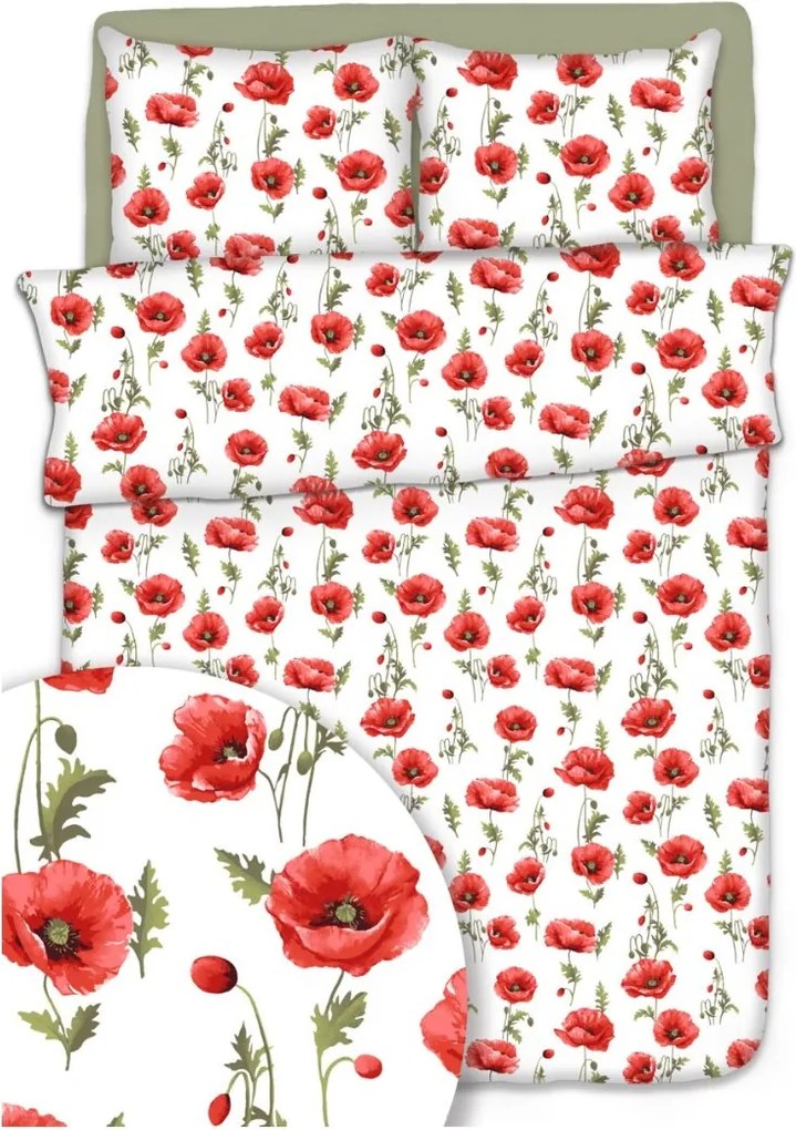 Fehér pipacsok krepp ágyneműhuzat TiaHome - 1x Párna 90x70cm, 1x Paplan 140x200cm