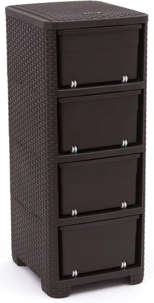 Sötétbarna műanyag magas fürdőszoba szekrény 33x79 cm Rattan – Curver