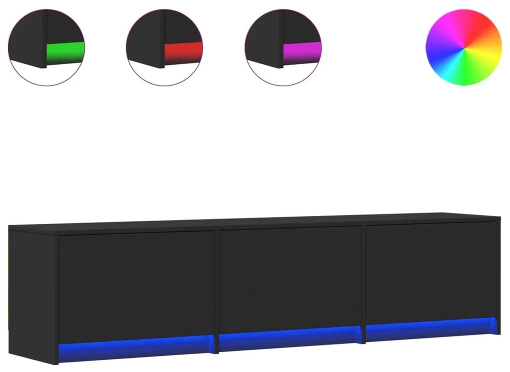 fekete szerelt fa TV-szekrény LED-ekkel 165 x 34 x 50 cm