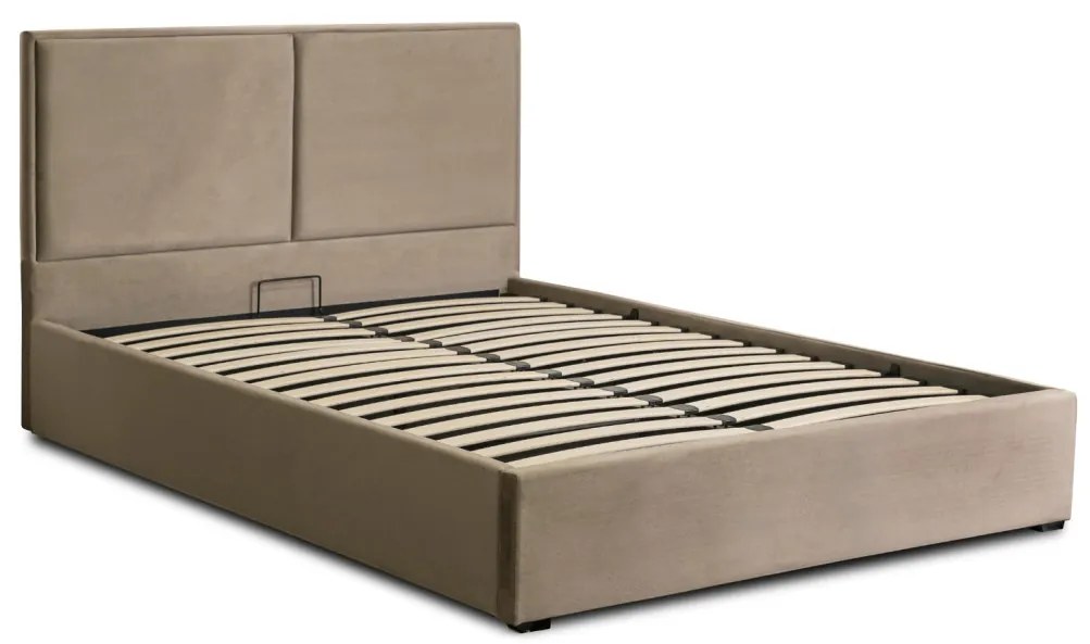 Bézs Bársony Ágyneműtartós Franciaágy. 140x200 DUO