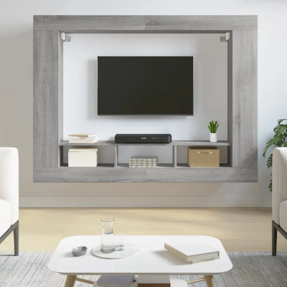 szürke sonoma színű szerelt fa TV-szekrény 152x22x113 cm