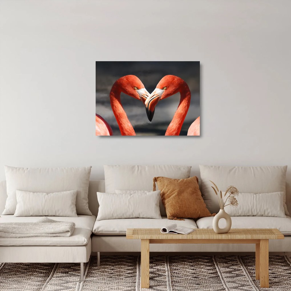 Két szerelmes flamingó képe (üvegen) (70x50 cm)