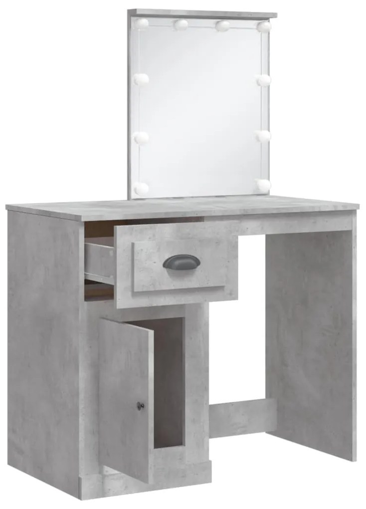 betonszürke fésülködőasztal LED-lámpákkal 90x42x132,5 cm