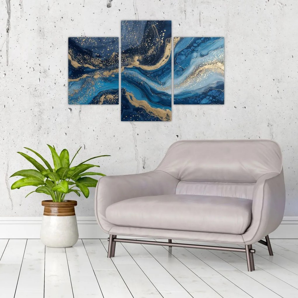 Kép - Kék-arany absztrakt márvány (90x60 cm)