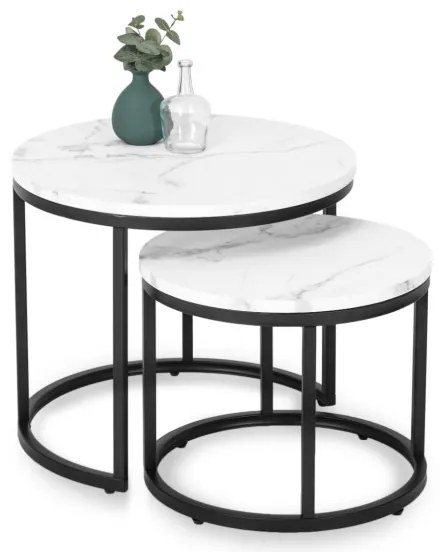 Set de măsuțe de cafea din MDF cu aspect de marmură albă, DAFNE