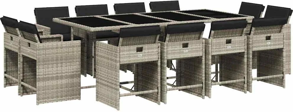 vidaXL 13 részes szürke polyrattan kerti étkezőgarnitúra párnákkal