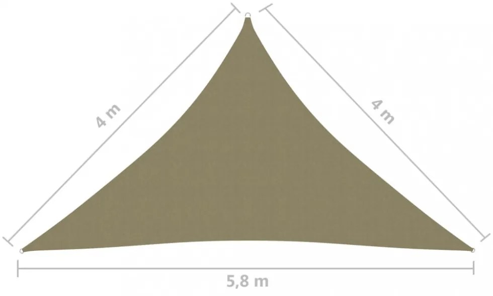 bézs háromszög alakú oxford-szövet napvitorla 4 x 4 x 5,8 m