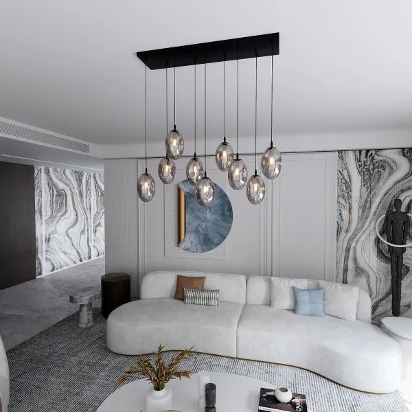 Csillár zsinóron ASTRAL 9xE14/10W/230V fekete/füstös