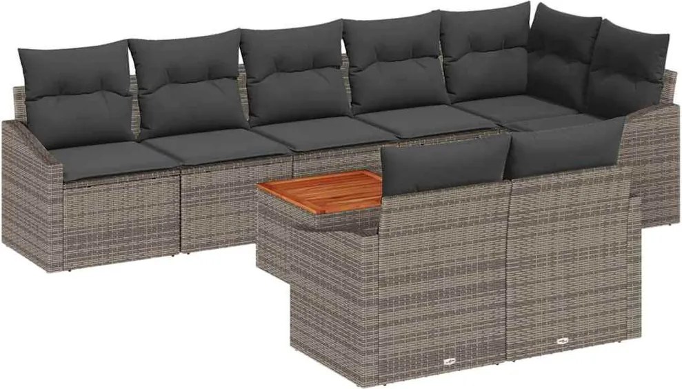 vidaXL Kerti Kanapé Szett tárolóval 9 pcs Szürke polirattan