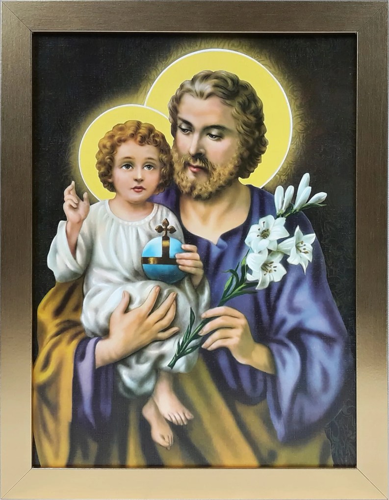 Vászonkép 45x35 Szent József Jézus Arany Keret