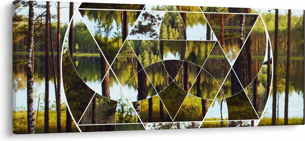 Kép - Geometrikus kollázs a skandináv erdők hátterében (120x50 cm)