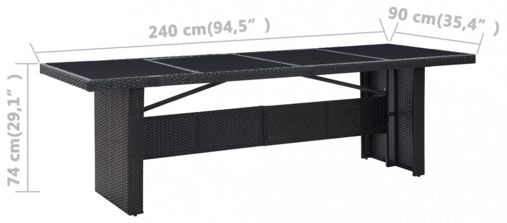 fekete polyrattan és üveg kerti asztal 240 x 90 x 74 cm