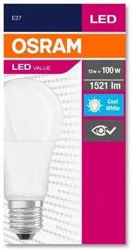 LED izzó, E27, gömb, A60, 13W, 1521lm, 4000K (HF), OSRAM Value (OLEDE2707)