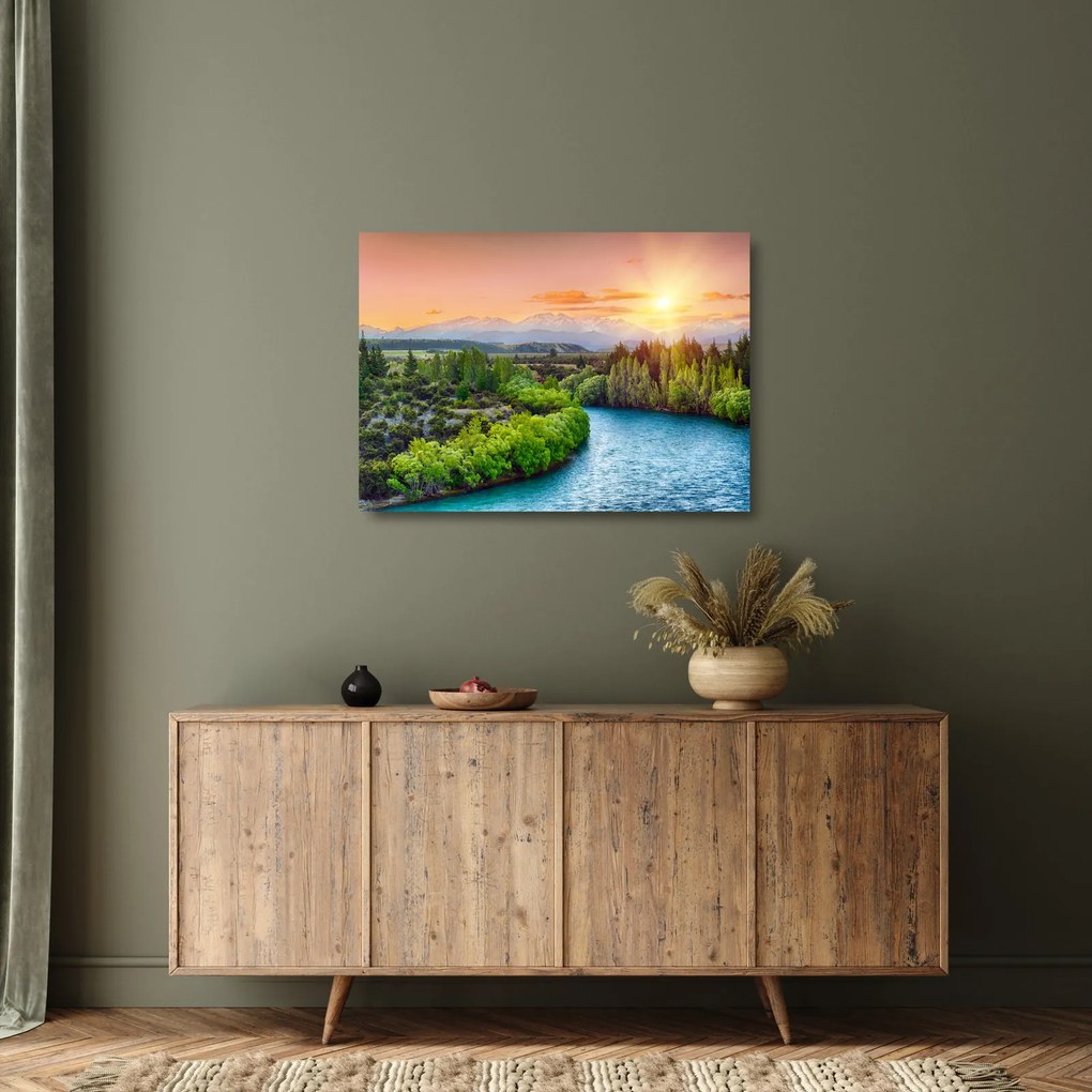 Üveg kép - Erdei hegyvidéki táj (70x50 cm)