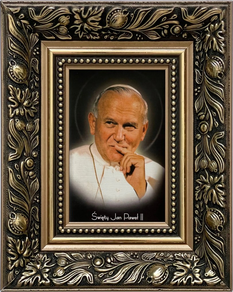 Vászonkép 25x20 Szent II. János Pál Pápa Arany Díszített Fa Keret