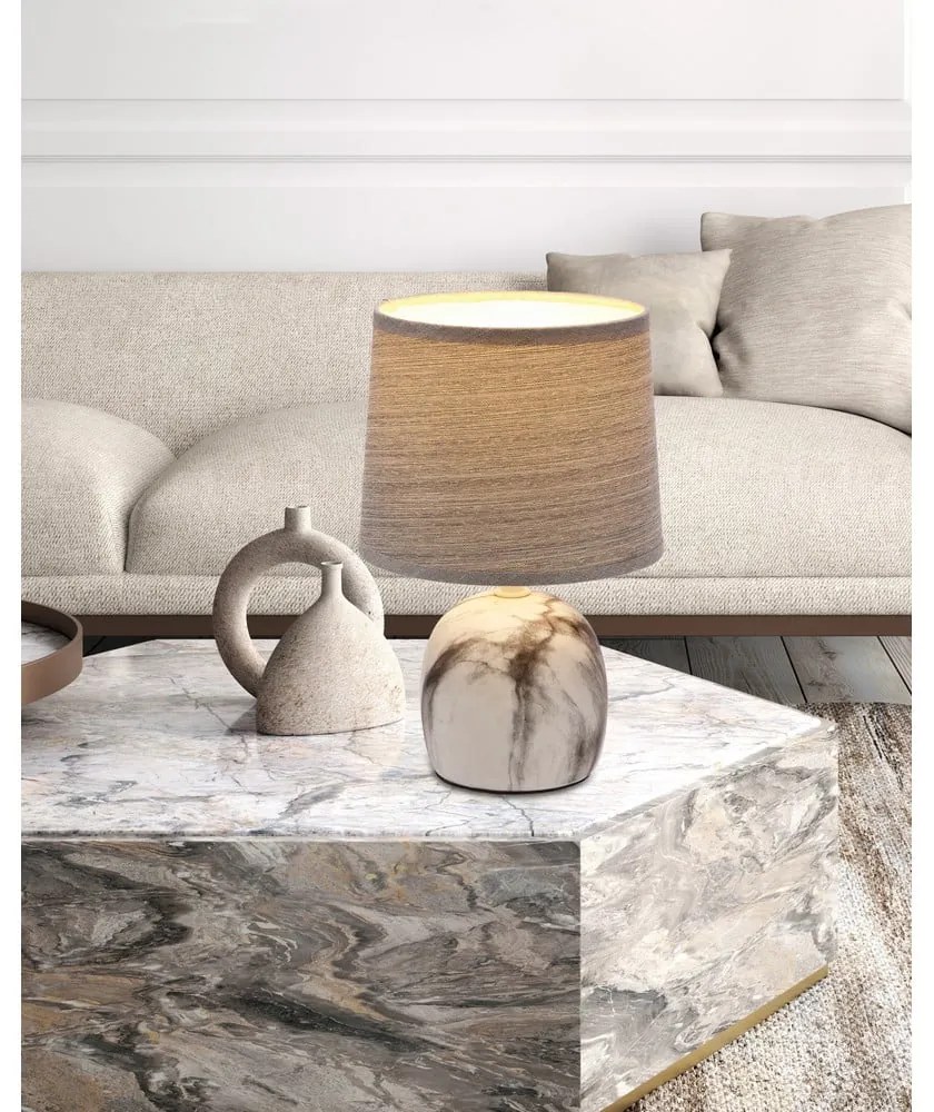 Világosszürke asztali lámpa textil búrával (magasság 25 cm) Adelina – Candellux Lighting