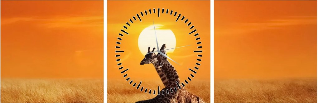 Kép - Zsiráfok a Serengeti Nemzeti Parkban (órával) (90x30 cm)