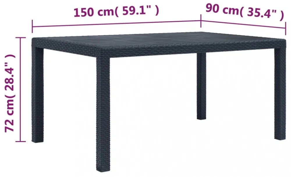 Antracit rattan hatású műanyag kerti asztal 150 x 90 x 72 cm