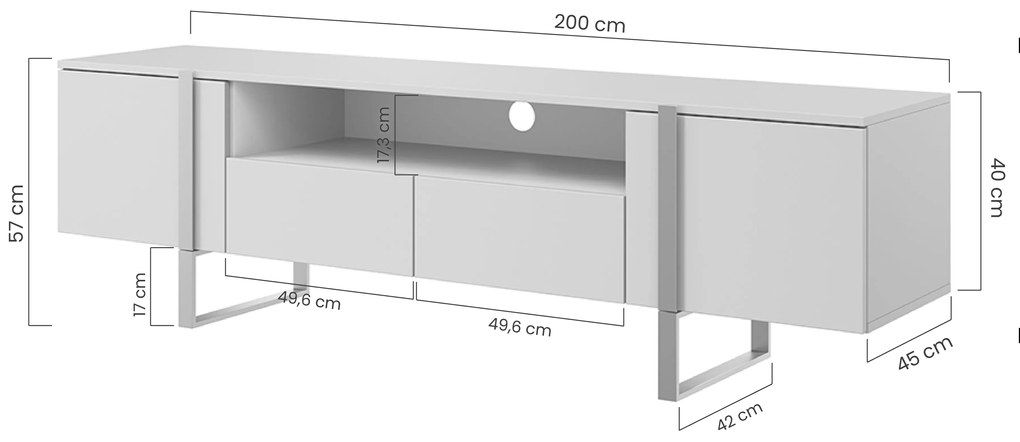 Verica 200 cm-es TV-szekrény nyitott polccal - kasmír / fekete lábak