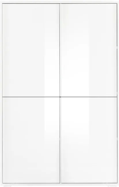 CITY négyajtós komód fehér, magasfényű lakkozott vázzal és előlapokkal