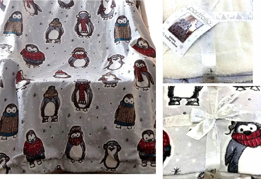 Pingvinek Karácsony Meleg Takaró Karácsonyi Pléd Sherpa