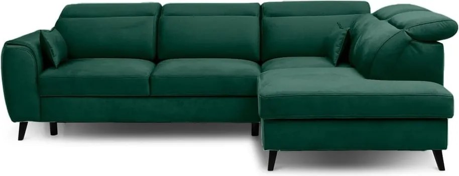 Zöld bársony kinyitható-tárolóhelyes sarokkanapé (jobb oldali-L alakú) Noble – ELTAP