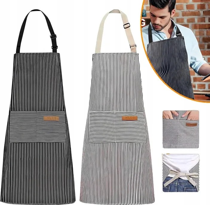 2 db-os Konyhai Kötény Szett Fekete Gasztronómia Zseb