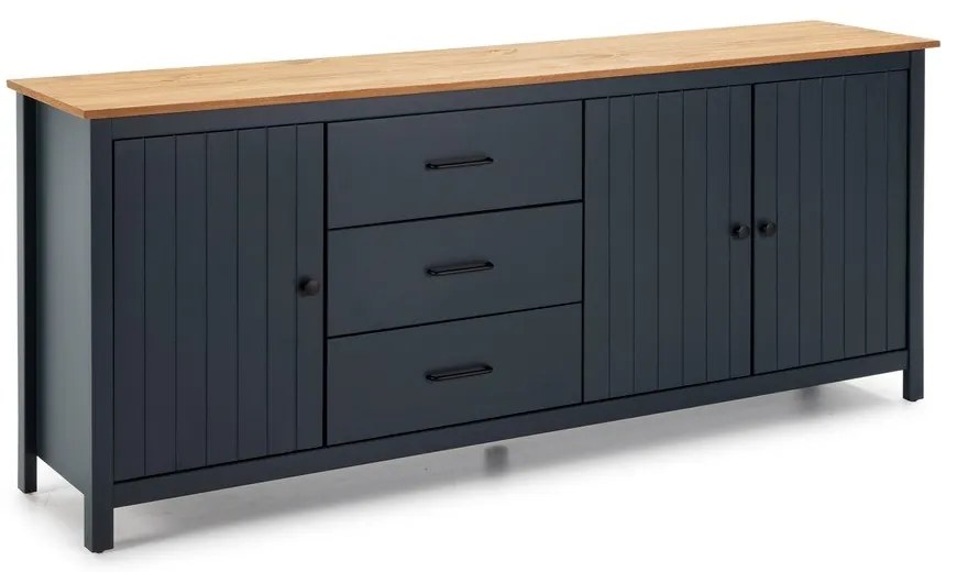 Sötétkék borovi fenyő alacsony komód 190x80 cm Miranda – Marckeric
