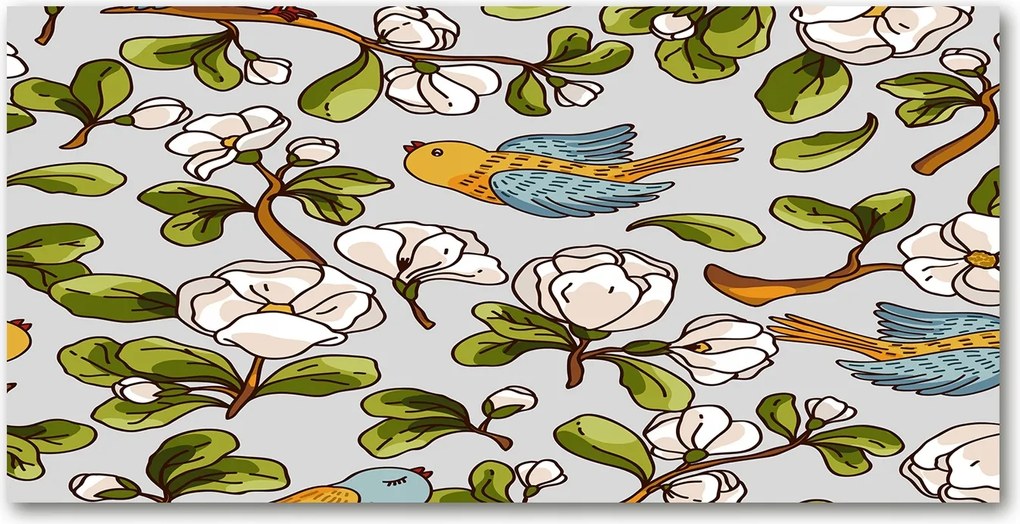 Konyhai panel Virágok és madarak 100x50 cm Ragasztó