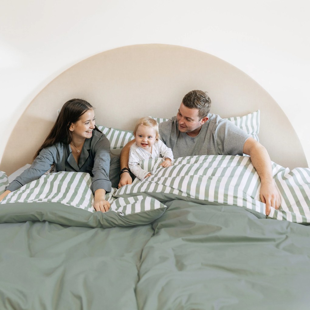 Goldea pamut ágyneműhuzat duo - zsálya színű csíkos, zsálya színű hátoldal 140 x 220 és 70 x 90 cm