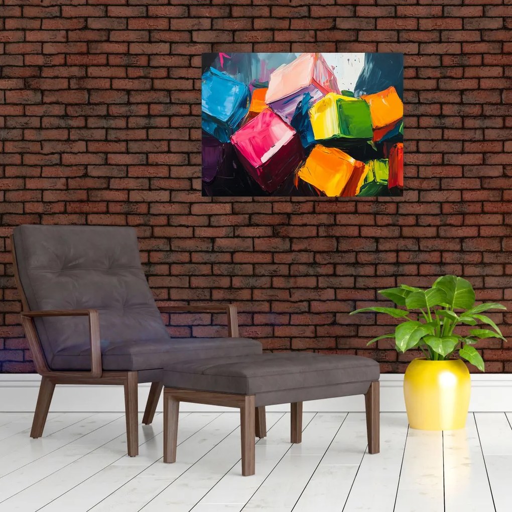 Üveg kép - Színes kockák (70x50 cm)